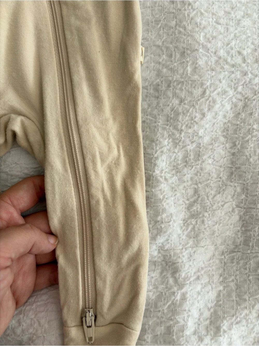 Neutral Beige Baby One-Piece Zipper Footed Sleepsuit